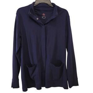 Isaac Mizrahi Snap Front Mock Neck Long Sleeve Jacket Navy Blue Women's Medium